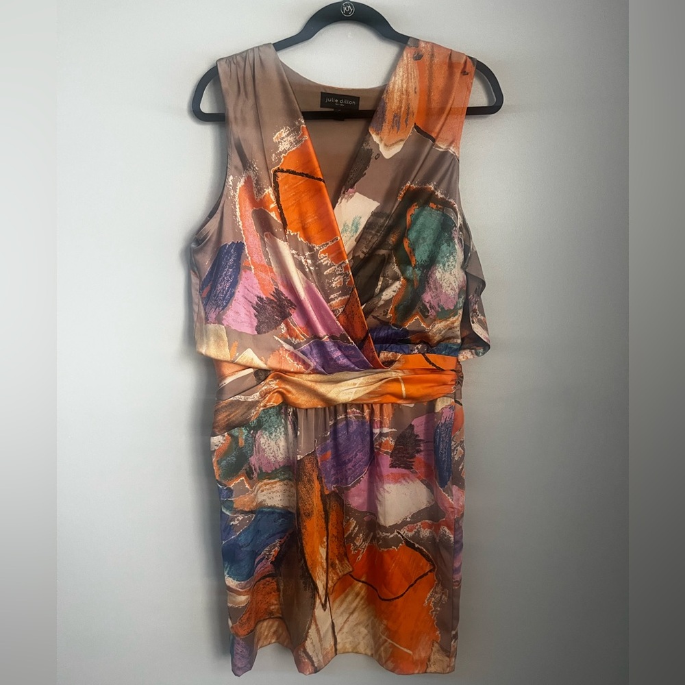 80s Dropped-waist Multicolor Abstract Midi Dress